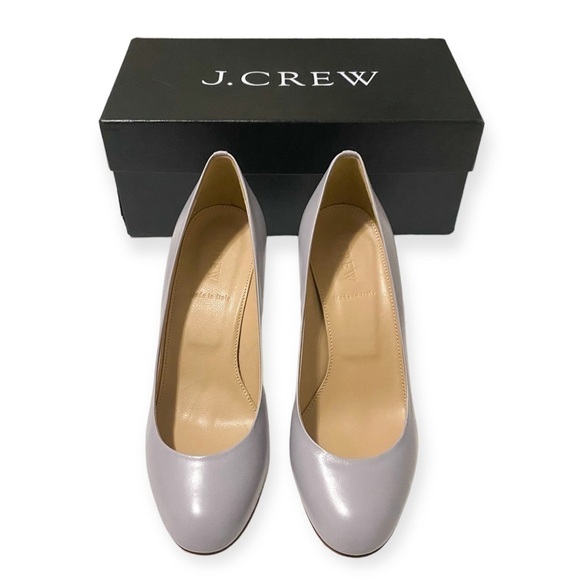 New J. Crew Miri Mid heel Leather Pumps, light gray, size 7 - Picture 2 of 12